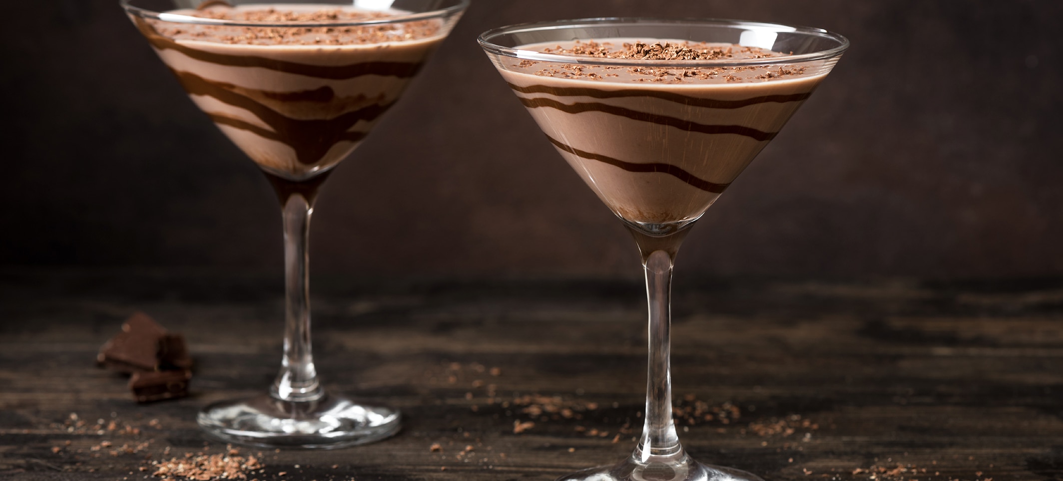 two glasses of a chocolate coconut cocktail