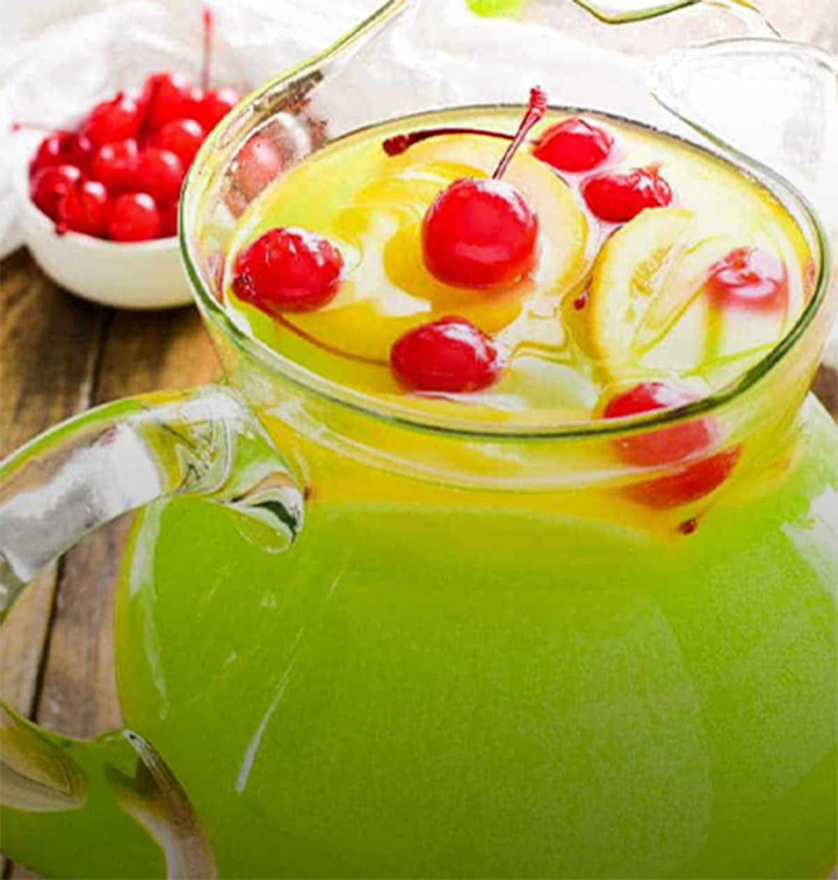 A pitcher of green punch, an adult beverage